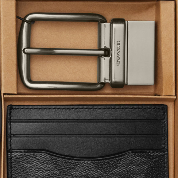 NWT Coach Outlet Boxed Card Case And Belt Gift Set Colorblock Sig Canvas - Picture 3 of 4